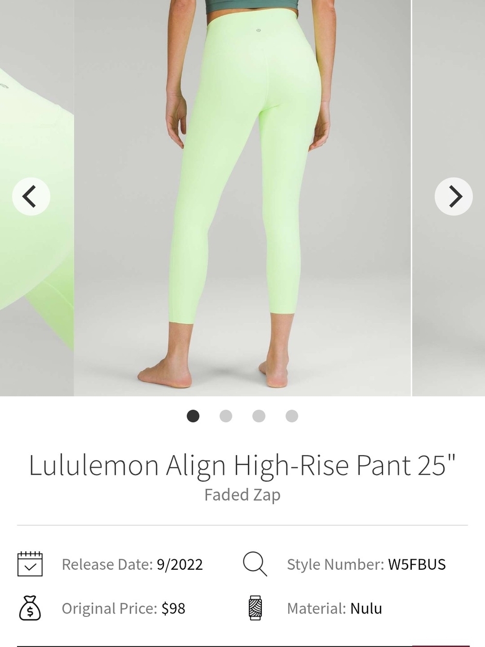 Lululemon Align High-Rise Pant 25" – Faded Zap – Size 4